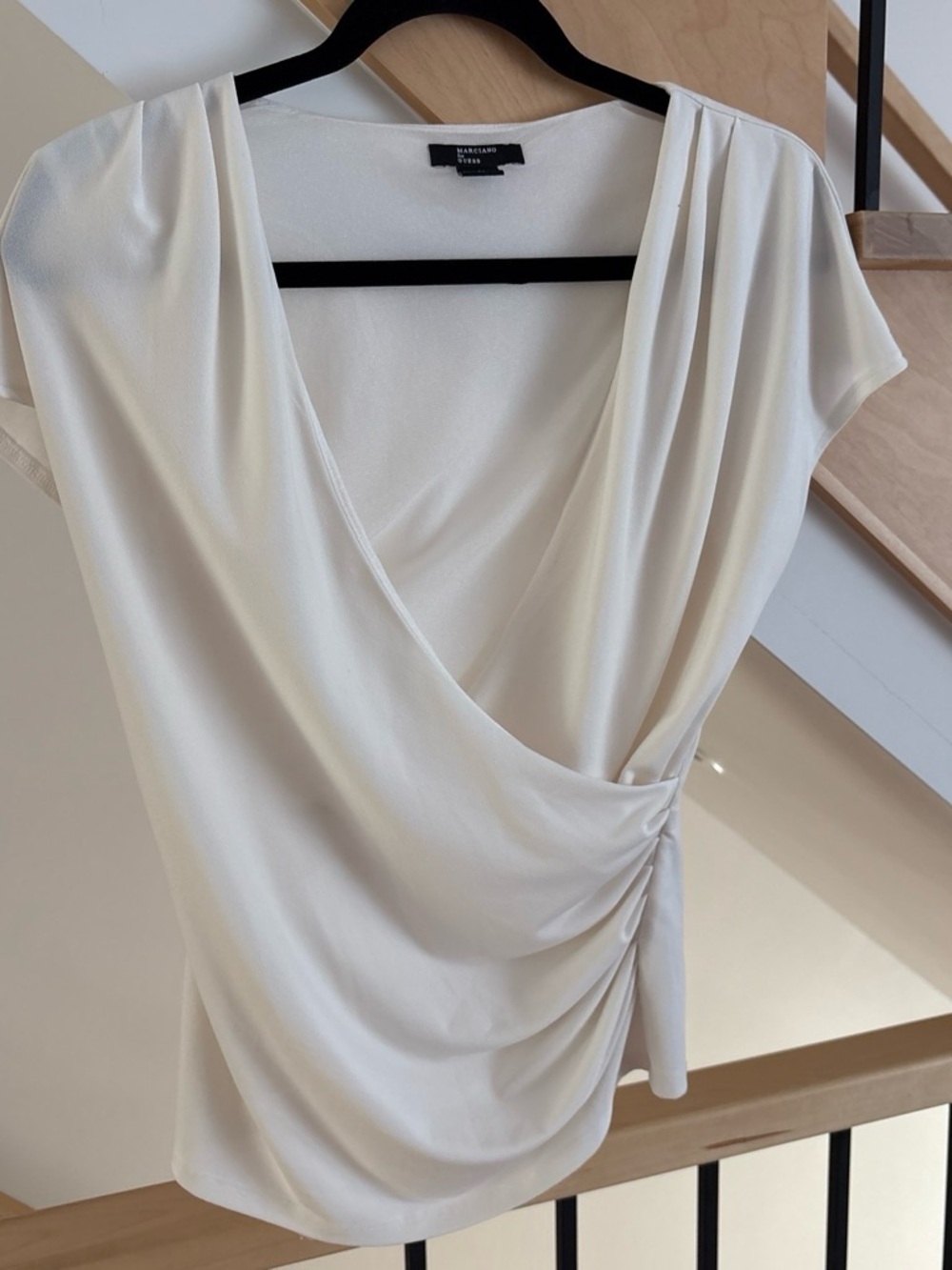 Guess by Marciano Cream Draped Surplice Blouse